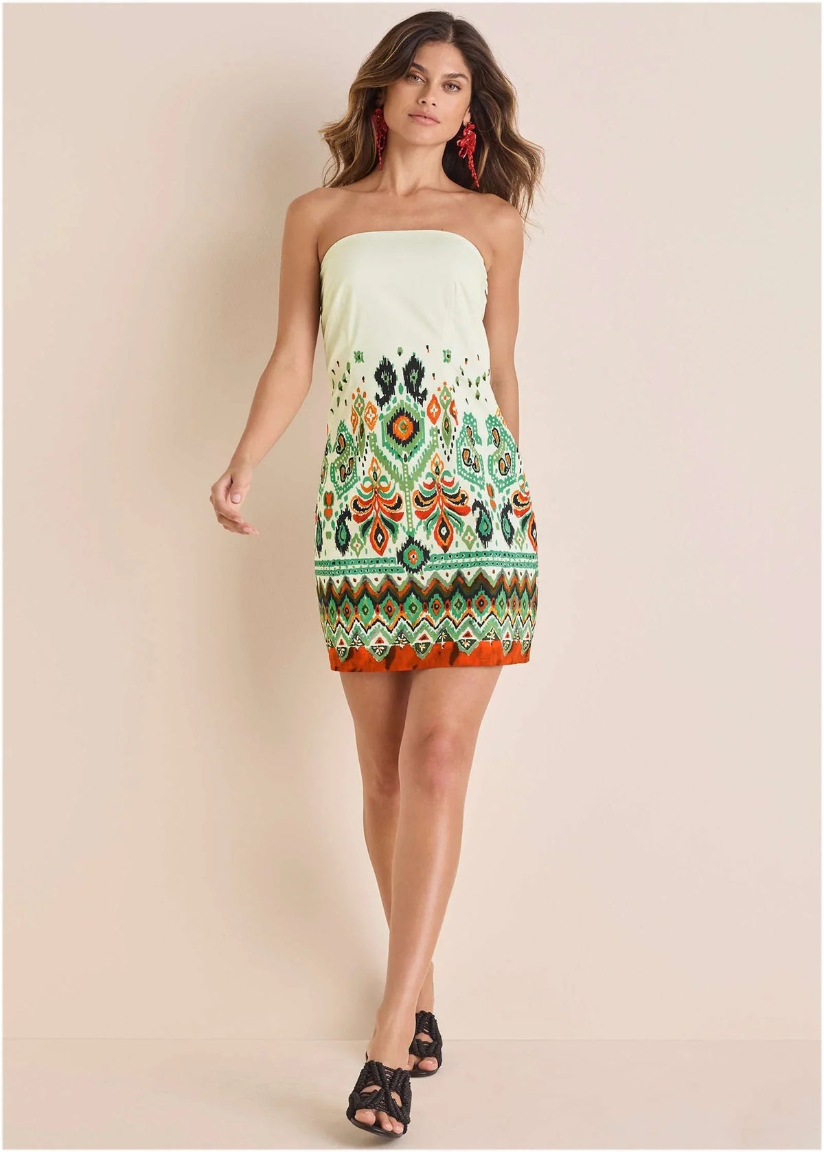 Poplin Strapless Mini Dress Seti Olive Ikat