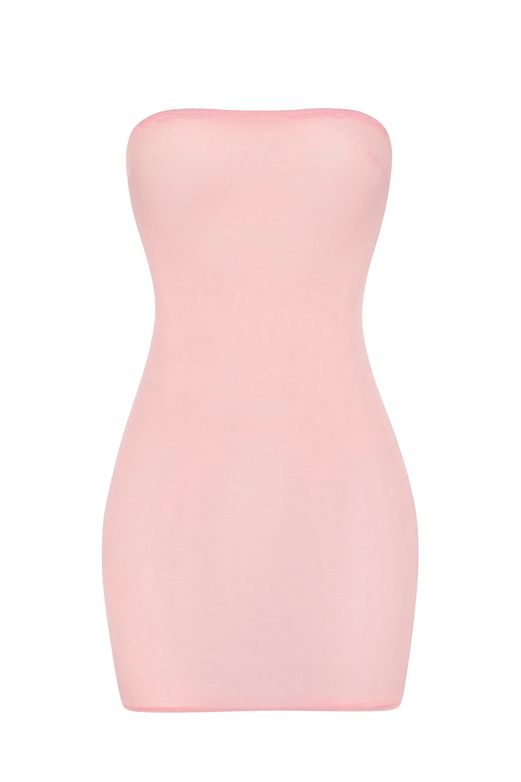 Soft Sheer Mesh Bandeau Mini Slip Dress in Pink