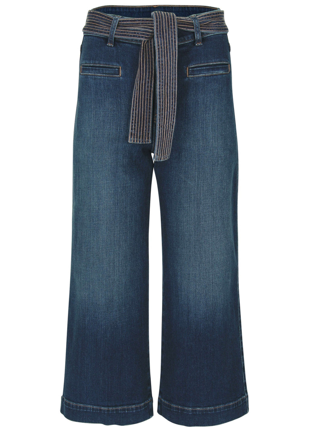 Belted Wide Leg Crop Jean Dark Wash