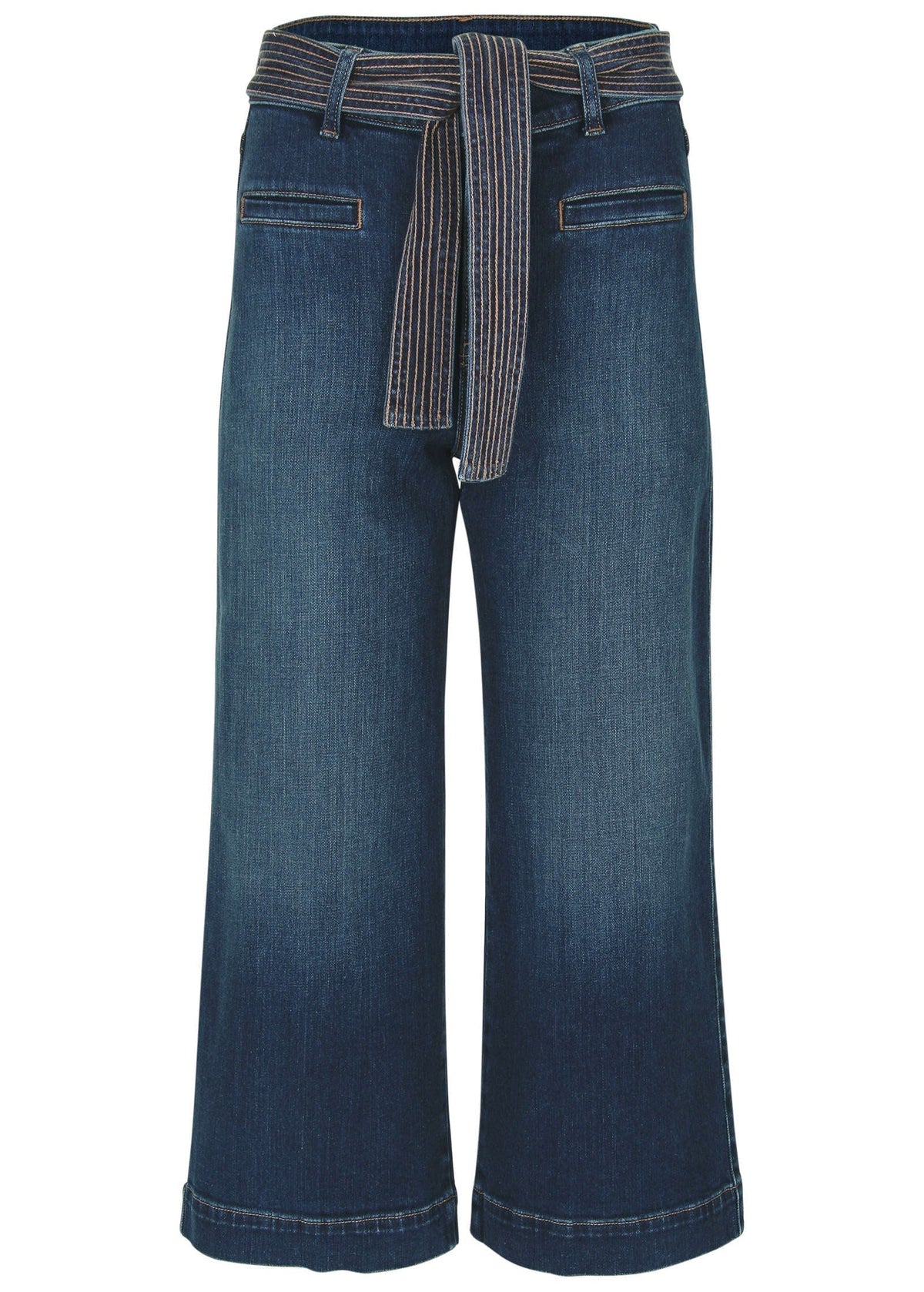 Belted Wide Leg Crop Jean Dark Wash