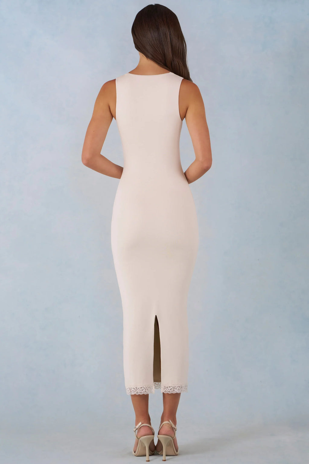 Modal Lace Trim Midaxi Dress in Ivory