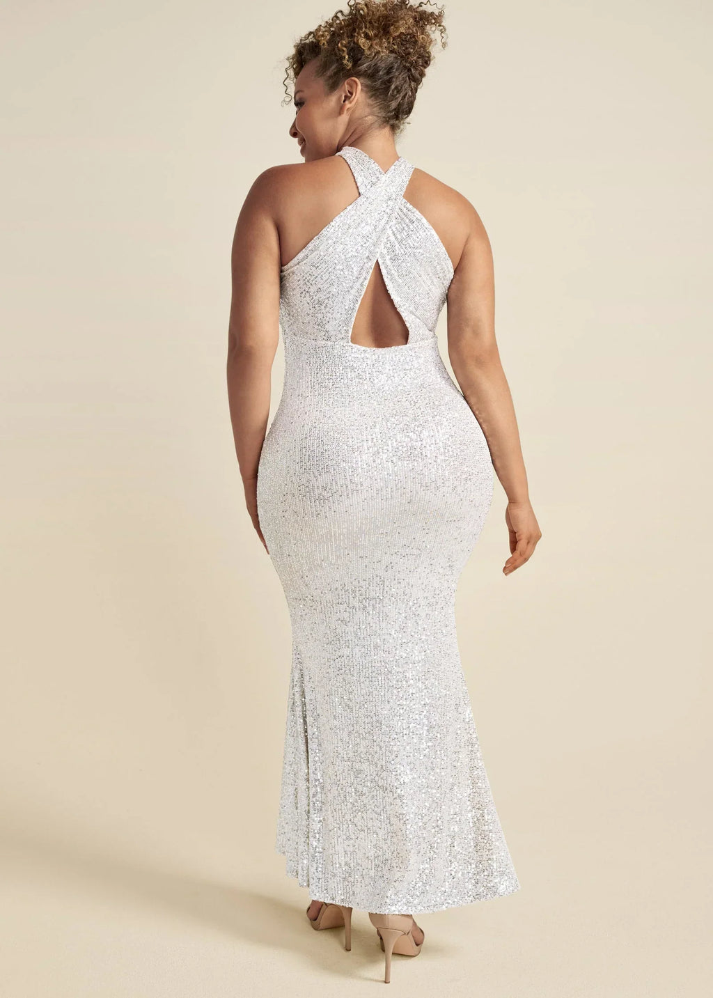Sequin Keyhole Gown White