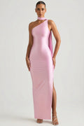 Asymmetric Scarf Detail Maxi Dress in Soft Pink