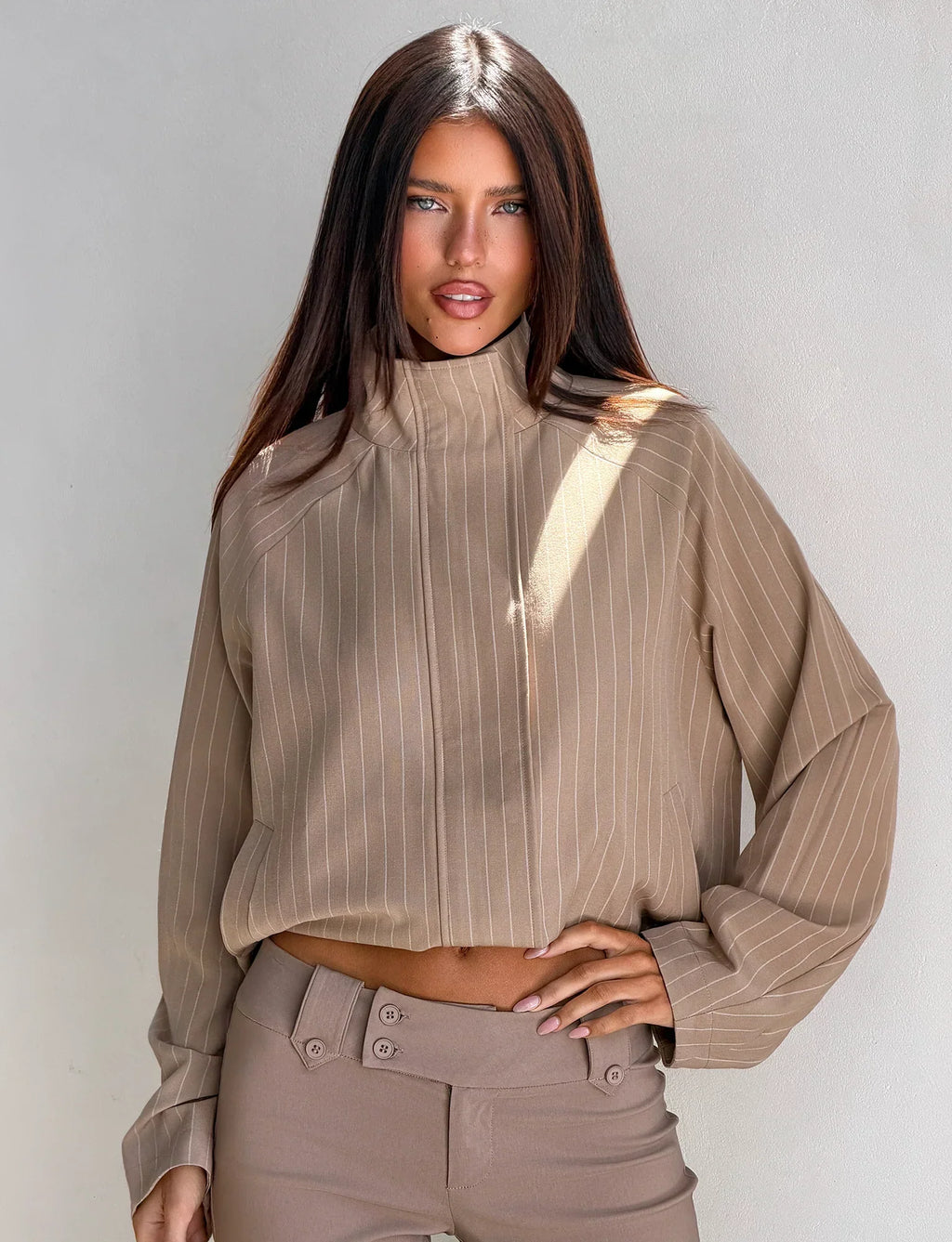 LENNEX JACKET TAN PINSTRIPE