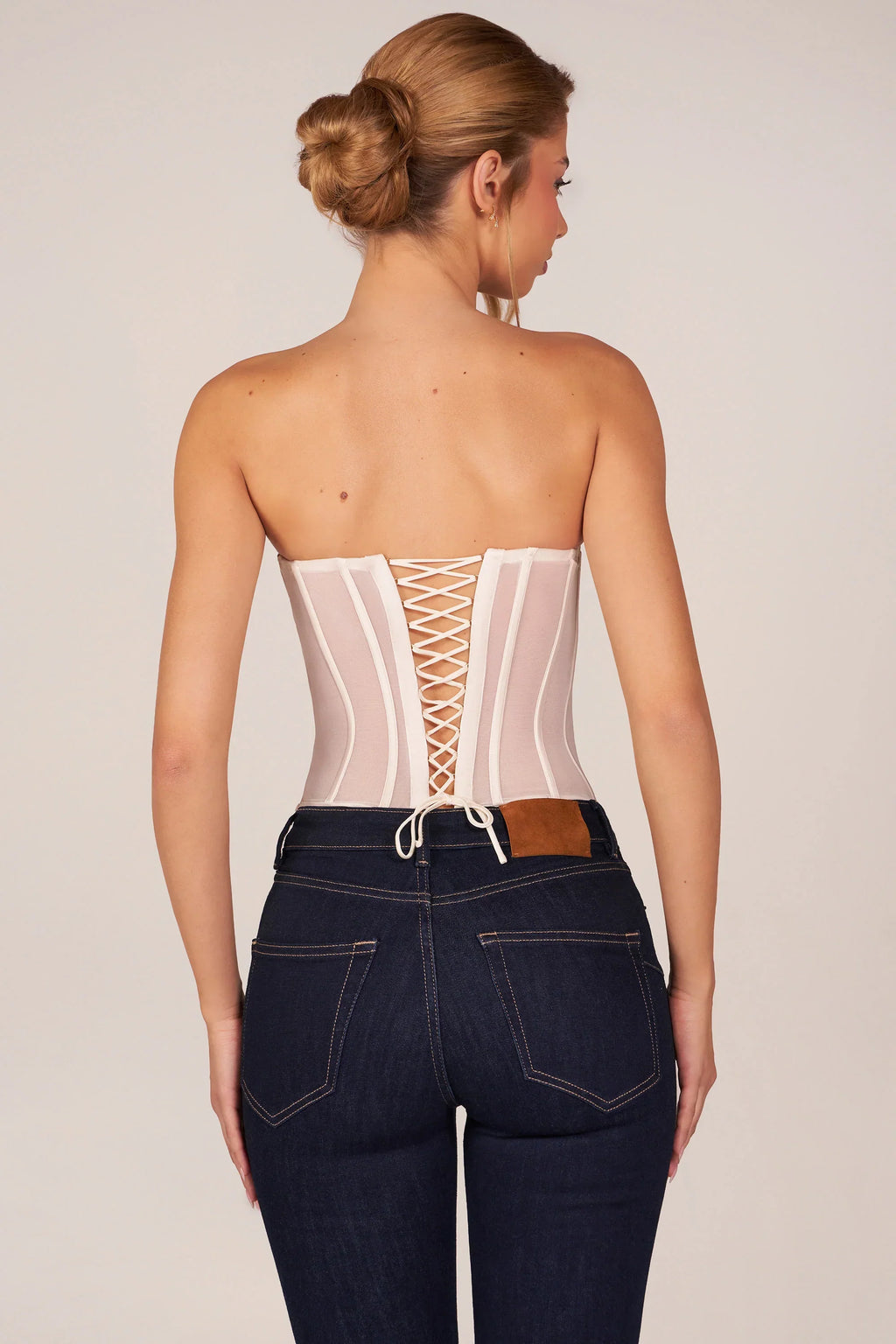 Bandeau Lace Up Corset Top in Ivory