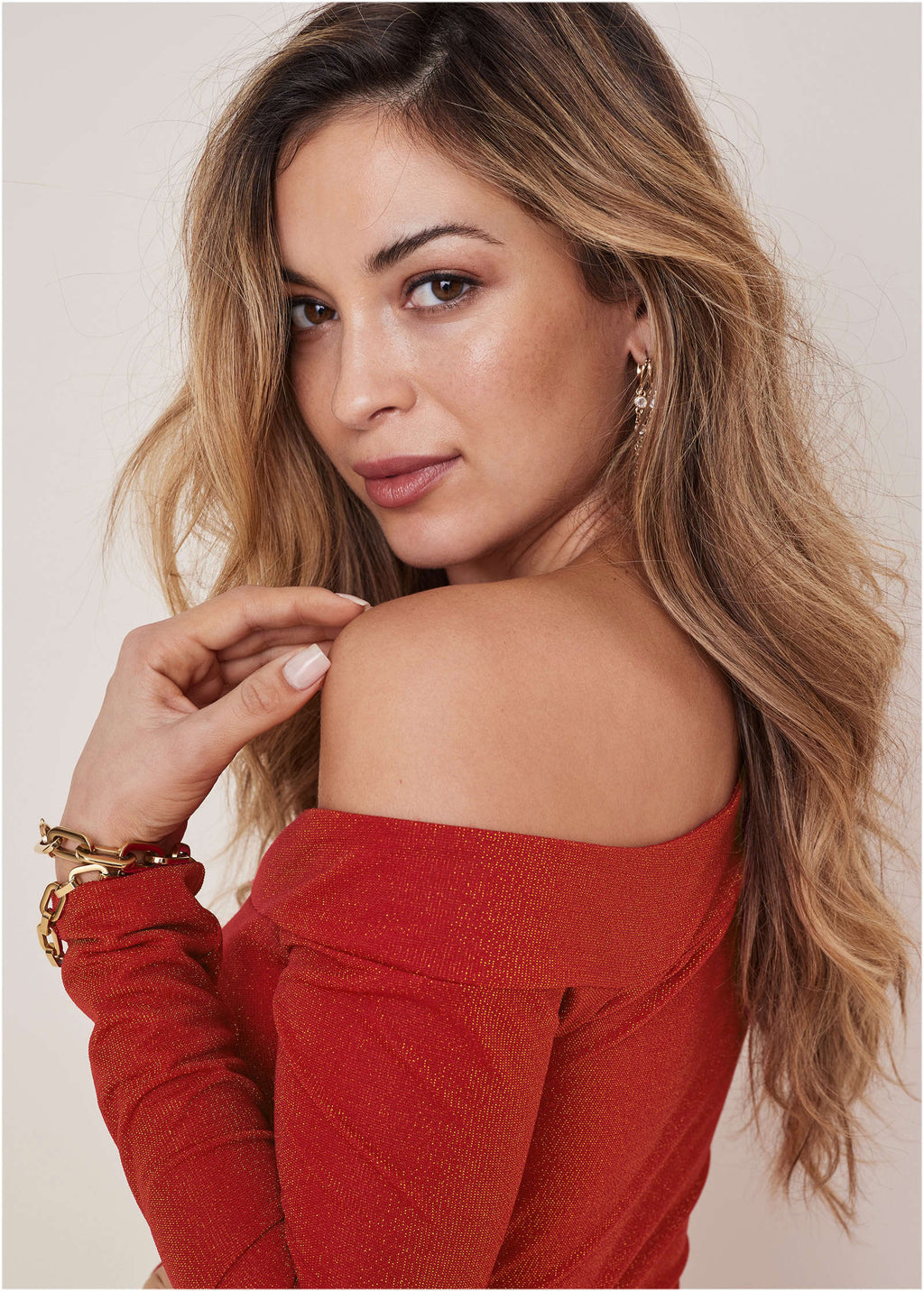 Glitter Knit One Shoulder Top Racing Red Glitter Knit