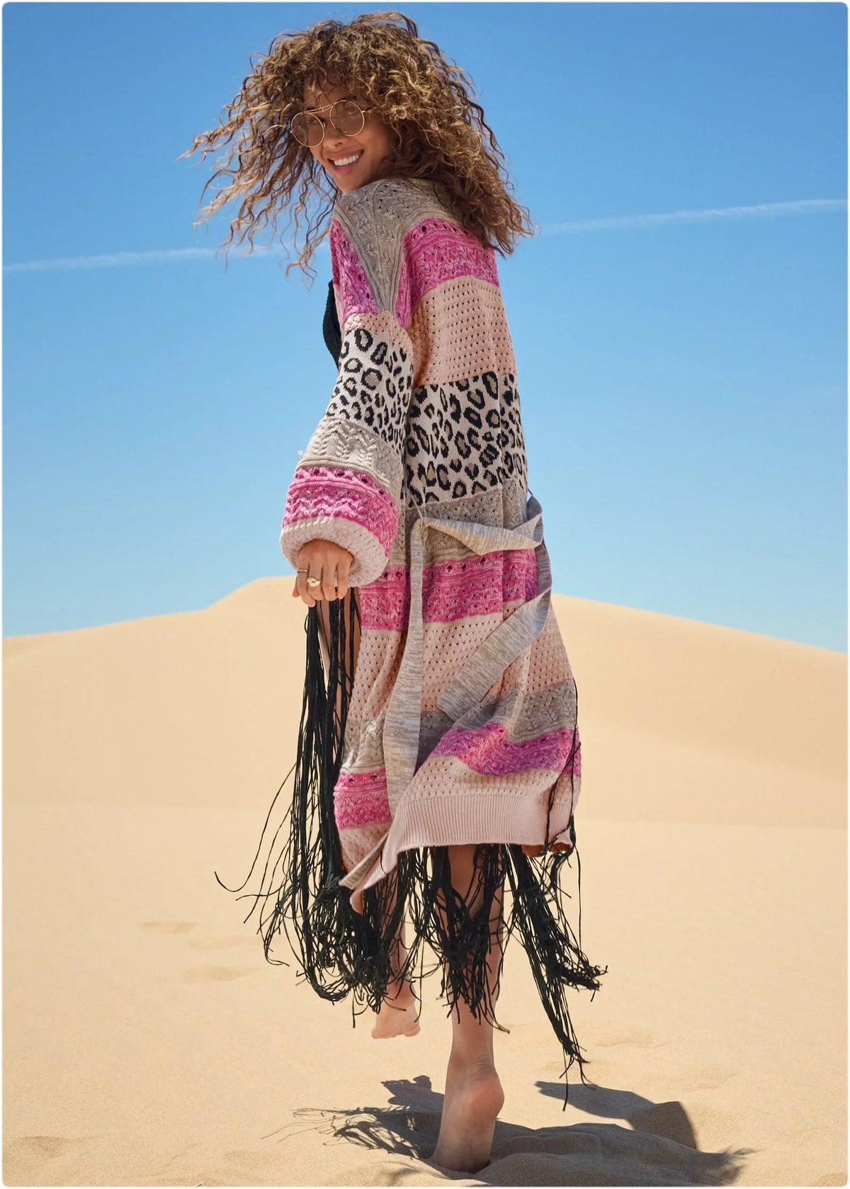 Mixed Print Belted Duster Pink Multi