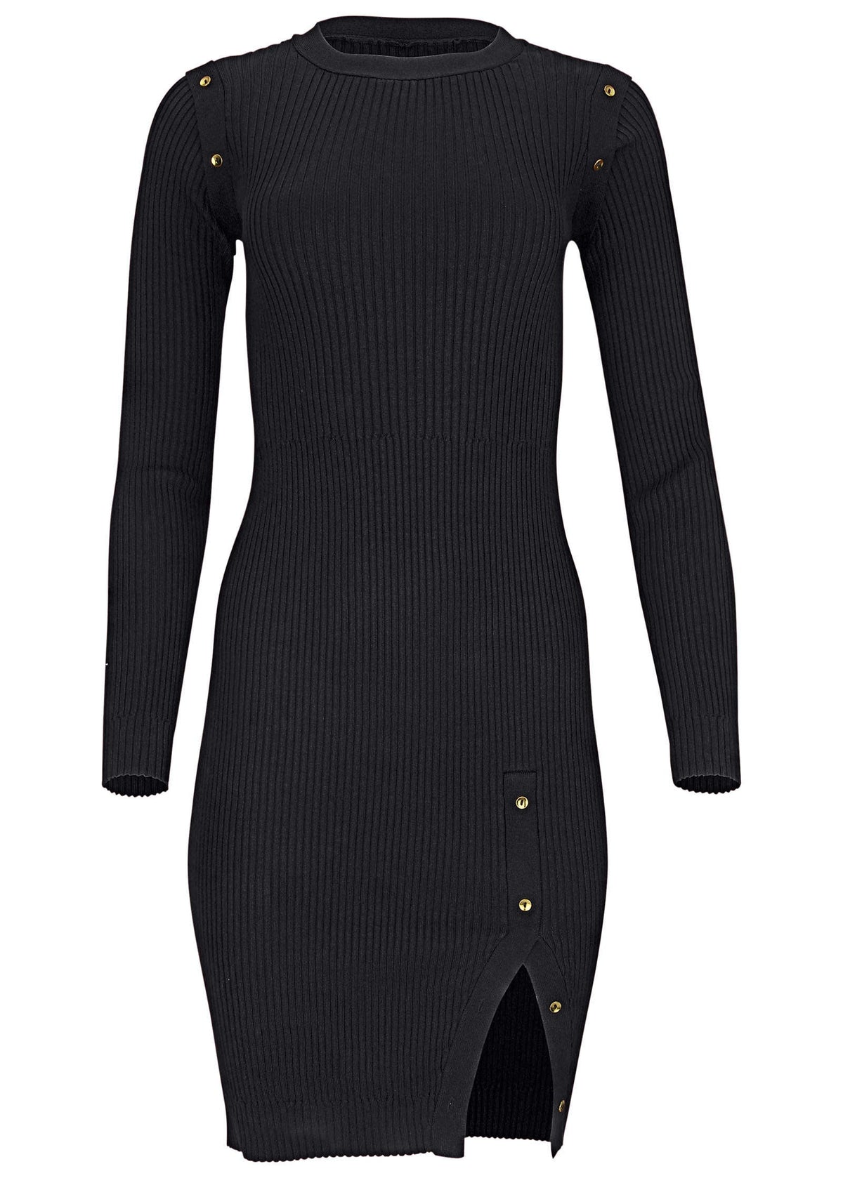 Button Detail Sweater Dress Jet Black