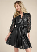 Faux Leather And Lace Dress Black