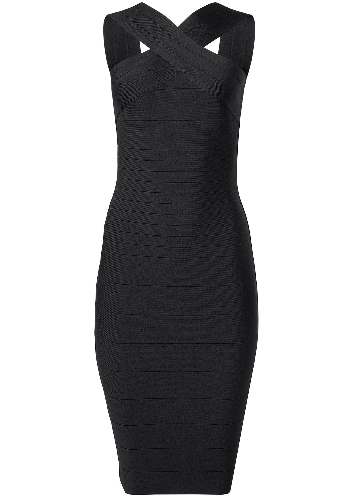Cross Neck Bandage Dress Jet Black