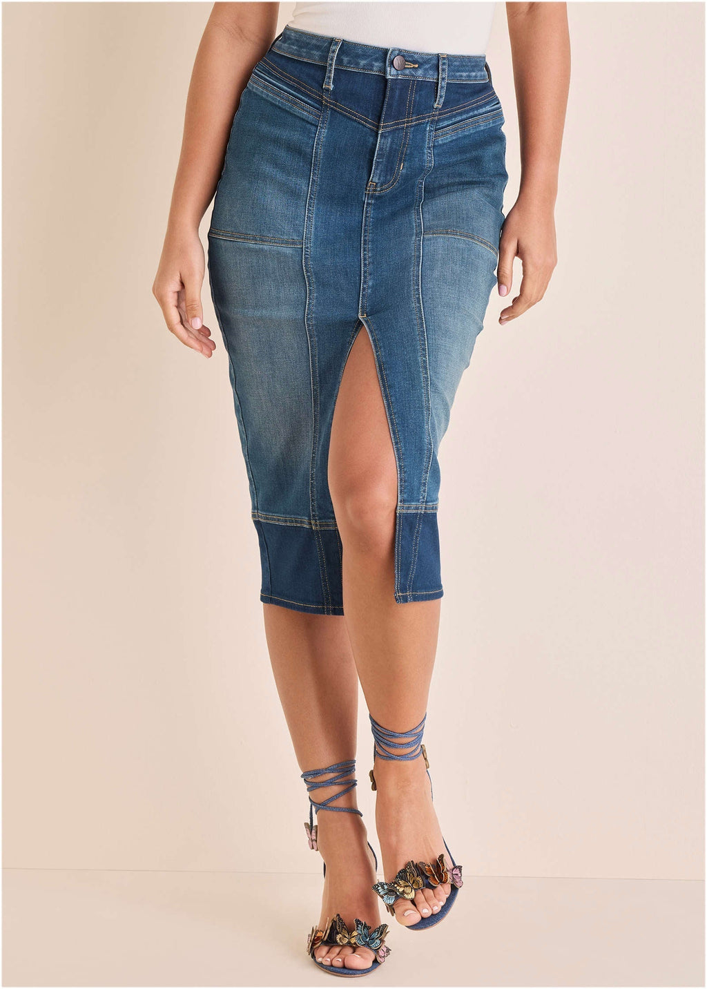 Denim Midi Skirt Medium Dark Wash
